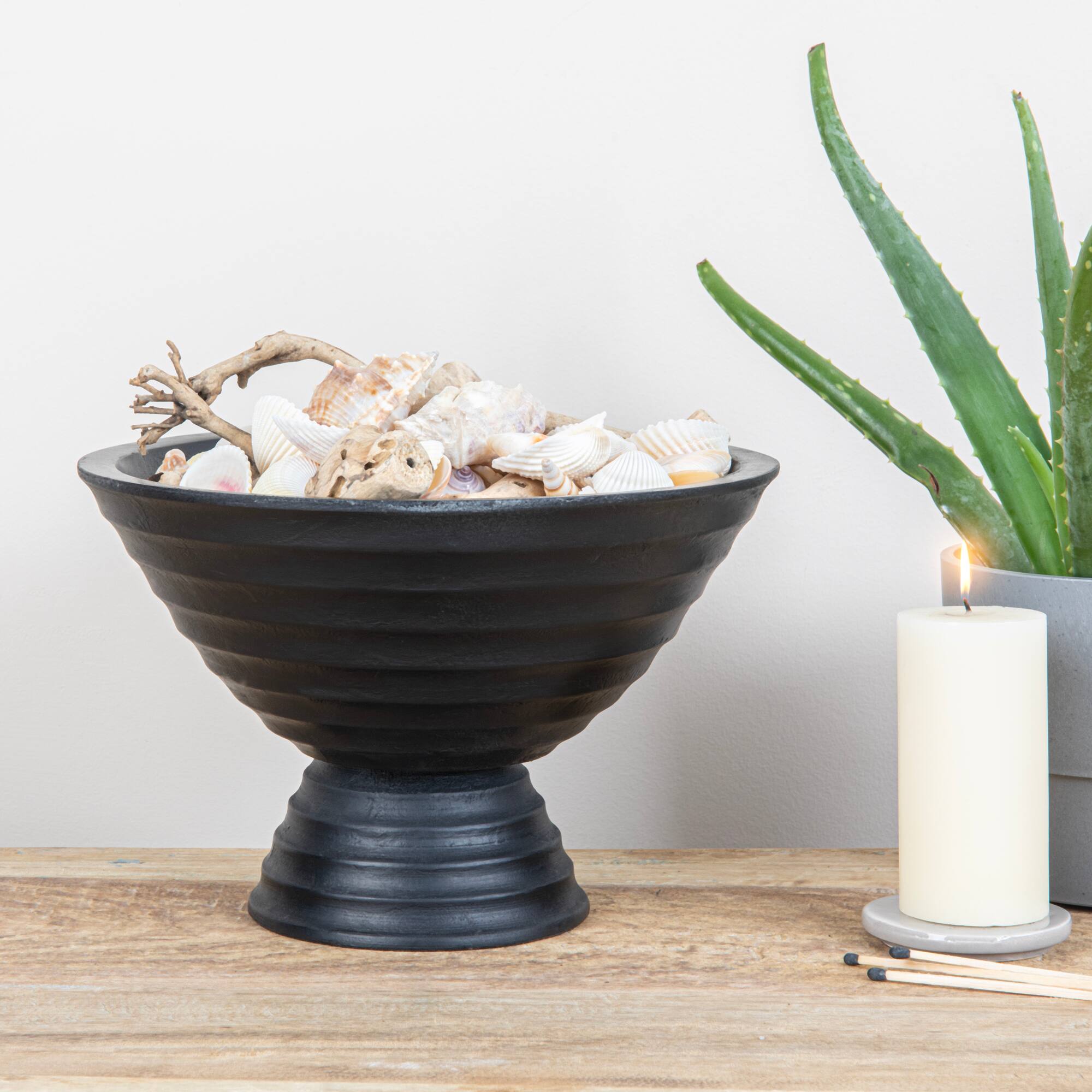 Hello Honey® 9.75" Ridged Mango Wood Footed Bowl